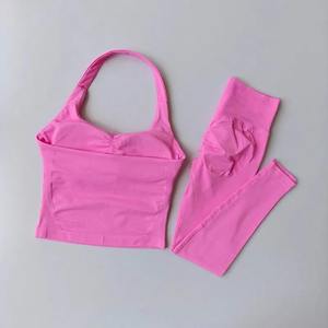 Conjuntos de 2 piezas para mujer, chaleco deportivo con cuello halter y cintura alta, y pantalones de fitness que realzan la cadera, traje de yoga, gimnasio, entrenamiento y fitness. - Product Image 4