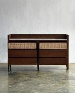 Gabinete de Madera de Teca Sólida con Diseño de Paneles de Ratán Texturizado y Cajones de Deslizamiento Suave - Product Image 1