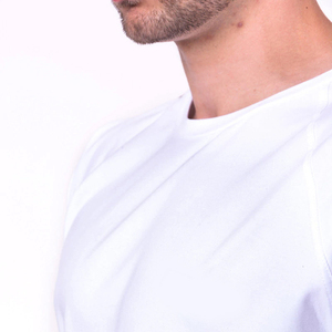 T-shirt décontracté pour homme, blanc, coupe slim, manches courtes, col rond, tricoté, couleur unie - Product Image 2