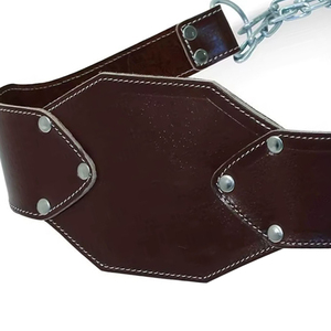 Leather Dip <b>Belt</b> with Chain Heavy Duty Weightlifting Powerlifting Waist Support <b>Gym</b> Training Brown - Product Image 6