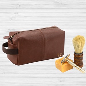 Bolsa de Aseo de Cuero Genuino Vintage de Lujo para Hombre, Bolsa de Viaje con Doble Cremallera, Kit de Aseo de Cuero Personalizado LNTB-0035C - Product Image 2