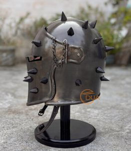 หมวกบาร์บูต้าแบบมีหนามยุคกลาง ทำจากเหล็กขัดเงา สวมใส่ได้ เหมาะสำหรับคอสเพลย์ คริสต์มาส และการแสดงประวัติศาสตร์ - Product Image 4