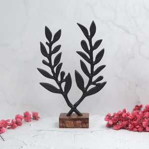 Handmade Aluminum Leaf Foliage Sculpture Rustic Tabletop Decor Plant Theme Living Room Art Piece - Product Image 2