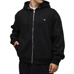 Sudadera con capucha extragrande para hombre, con cremallera completa, de algodón y forro polar, con logo minimalista en el pecho, estilo urbano, fabricación OEM, venta al por mayor, marca privada, color negro - Product Image 1