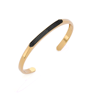 Classic Rhodium Plated <b>Cuff</b> <b>Bracelet</b> With Black Diamond Channel Setting Unisex Jewelry Stainless Steel Bangles Gift - Product Image 4