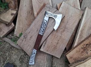 STEEL CRAFT INTERNATIONAL Hand-Forged Carbon Steel Flat Backed Hammer <b>Axe</b> 22" Full Tang Colored Rose Wood Handle DIY Grade ODM - Product Image 6