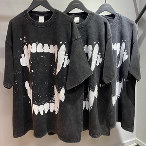 Camisetas de Hombre al por Mayor, Vintage, Lavadas con Ácido, 100% Algodón, Transpirables, de Secado Rápido, Tallas Grandes, Estampadas en Negro - Product Image 1