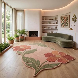 Alfombra Floral Rosa de Forma Irregular, Antideslizante, para Pasillo, Estilo Tradicional, Decoración del Hogar - Product Image 1