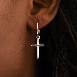 925 Sterling <b>Silver</b> Cross Hoop <b>Earrings</b> Minimalist Cross <b>Dangle</b> <b>Earrings</b> for Women - Product Image 2