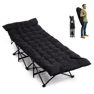 Lettino Pieghevole Portatile Nero con Materasso Morbido per Campeggio, Casa, Ufficio, Pisolino, Spiaggia, Viaggi, Lettino per Adulti - Product Image 1
