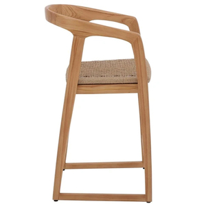 Durable Solid Teak Modern Top-Rated Selly Teak Natural Weave Tapered Leg Outdoor <b>Bar</b> Chair Arms Backrest Woven Seat Wholesale - Product Image 2