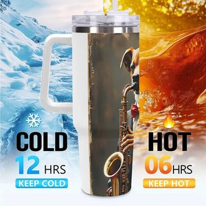 Stainless Steel Tumbler 40oz <b>Insulated</b> Travel <b>Mug</b> With Dog Saxophone Art Design - Product Image 6