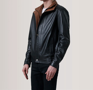 Chaqueta de Cuero Genuino para Hombre, Colección Otoño, Cálida, con Capucha, Cierre de Cremallera, Estilo Urbano, Ecológica, Precio Económico al por Mayor - Product Image 3