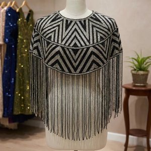 Bolero con flecos bordados a mano y cuentas, capa de hombro de alta costura para pasarela, adorno de lujo para vestido de novia, venta al por mayor - Product Image 3