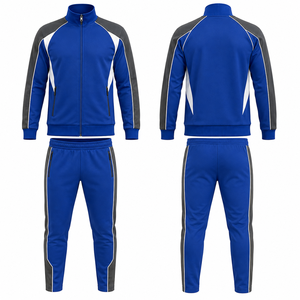Conjunto Deportivo Personalizado para Hombre, Chaqueta y Pantalón Azul con Cierre Completo, Bolsillos Laterales, Transpirable, Poliéster, para Otoño, Corte Regular - Product Image 1