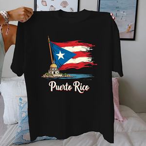 Camiseta de Mujer 100% Algodón con Diseño de la Bandera Puertorriqueña, Estilo Casual, Tejido de Punto, Ajuste Cómodo - Product Image 4