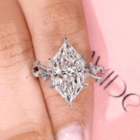Anillo de Compromiso de Lujo con Diamante Cultivado en Laboratorio de 5 Quilates, Corte Marquesa Holandesa, Certificado IGI, Diseño Inspirado en la Naturaleza, Ramas de Hojas, Oro Sólido de 14K