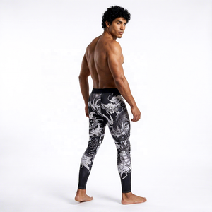 Men's Full Length <b>Print</b> <b>Leggings</b> With Logo On Waist Breathable Spandex Polyester Elastic Waist Compression Pants - Product Image 3