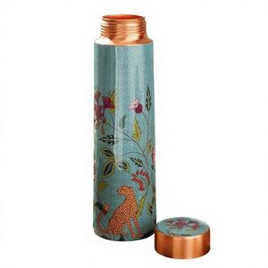 Ensemble de bouteille et de tasse en cuivre, design grue orientale, vaisselle de voyage portable avec couvercles - Product Image 2