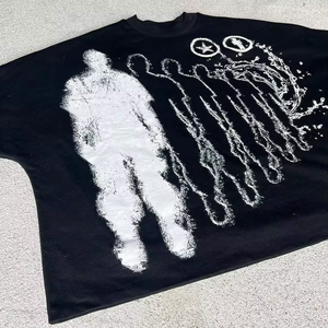 T-shirt surdimensionné à épaules tombantes avec motifs de dessins animés, coupe carrée, personnalisé, en tissu épais, effet vieilli, coupe courte et ample - Product Image 5