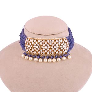 Collier et boucles d'oreilles sertis de diamants CVD cultivés en laboratoire Polki et Tanzanite, or jaune 14 carats certifié, bijoux de luxe, cadeau de fiançailles - Product Image 2