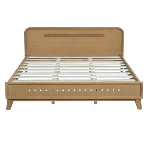Letto matrimoniale in legno massello di pino, robusto e senza rete a doghe, colore giallo rustico - Product Image 6