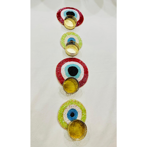 Porte-bougie artisanal en perles avec motif œil protecteur |   Support de bougie porte-bonheur pour la protection |   Décoration ethnique unique pour la maison et cadeaux de mariage - Product Image 1