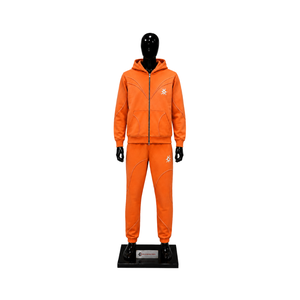 Ensemble de survêtement orange pour homme avec logo personnalisé, sweat à capuche zippé et pantalon de jogging, style streetwear, vêtements de sport décontractés pour la gym et l'entraînement, vente en gros OE - Product Image 1