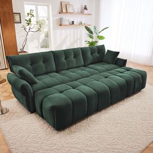 Set Divano Elegante a 3 Posti in Ciniglia Testurizzata con 3 Pouf e Cuscini, Struttura Robusta in Legno Massello per Soggiorni - Product Image 3