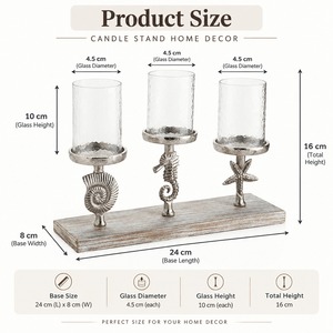 Seashell Seahorse Starfish <b>Candle</b> Holder <b>Set</b> Silver Metal Home Decor - Product Image 3