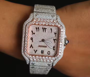 Reloj de Cuarzo para Hombre con Incrustaciones de Moissanita Radiante, Caja de Acero Inoxidable, Esfera de Cristal, Estilo Antiguo, Lujoso, Ecológico, con Calendario, a la Moda - Product Image 1