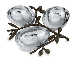 Juego de Tazones de Servir de Metal de 3 Niveles con Diseño de Rama de Olivo de Lujo |   Plato Decorativo para Dulces con Diseño Martillado para Decoración del Hogar, Centro de Mesa para Bodas - Product Image 2