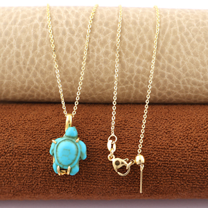 Blue Turquoise Turtle Statement Necklace 18K Gold Plated Brass Claw Setting Gemstone Pendant Fashion Jewelry Handmade Gift - Product Image 4