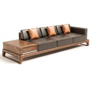 Italian Design Luxury Black Leather <b>Sofa</b> Modern Solid Wood Base Sectional Couch With Integrated <b>Side</b> <b>Table</b> - Product Image 1