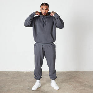 Sweat-shirt à capuche et jogging surdimensionnés en denim bleu avec logo personnalisé du fabricant OEM, en coton lourd, ensemble de survêtement unisexe pour homme - Product Image 1