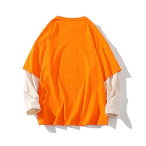 เสื้อยืดแขนยาวโอเวอร์ไซส์ผ้าฝ้ายสไตล์สตรีทแวร์ลายฟอกสี  แฟชั่นสำหรับผู้ชาย แขนเสื้อแบบเต็มสองชั้น - Product Image 4