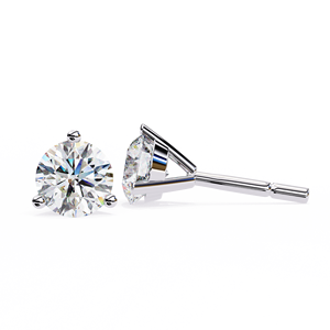 Pendientes de tuerca redondos de moissanita brillante con 3 puntas, chapados en rodio, plata de ley 925, alternativa al diamante para mujer - Product Image 1