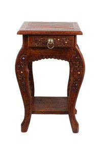 Handcrafted Sheesham Wood Side <b>Table</b> with Drawer | Carved <b>Bedside</b> <b>Table</b> for Bedroom & Living Room - Product Image 2