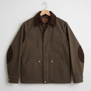 Veste en toile 100% coton, écologique, logo sur le devant, mode automne, veste décontractée pour homme, col rabattu, en toile de coton - Product Image 3