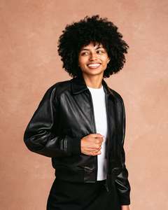 Genuine Sheep skin Black leather <b>jacket</b> 40% off with free shipping - Product Image 2