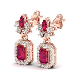 Boucles d'oreilles pendantes REYES exquises en argent sterling 925 avec moissanite et pierre précieuse rubis en or rose 14 carats, bijoux pour mariage et soirée - Product Image 3