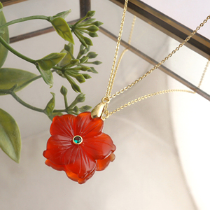 Wholesale orange red carnelian pendant <b>with</b> necklace green cubic zirconia gold plated brass <b>cable</b> chain fashionable jewelry gift - Product Image 3