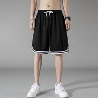 Shorts de bain noirs pour hommes à séchage rapide avec bande latérale blanche et cordon de serrage à la taille, style décontracté et sportif