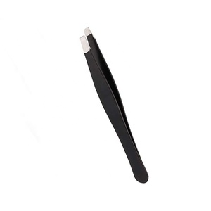 Pince à épiler en acier inoxydable de haute qualité pour cils, à pointe biseautée carrée dentelée, pour faux cils et sourcils, OEM - Product Image 2
