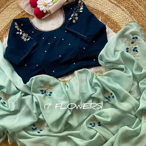 Sari Clásico de Tela de Seda Rangoli para Fiesta Nupcial con Blusa Exclusiva, Ropa Étnica para Bodas y Festivales Indios para Mujeres - Product Image 1