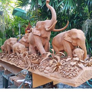 Hand Carved <b>Elephant</b> Herd Sculpture Rain Tree Wood Thai Artisan Handmade Furniture <b>Decor</b> - Product Image 1