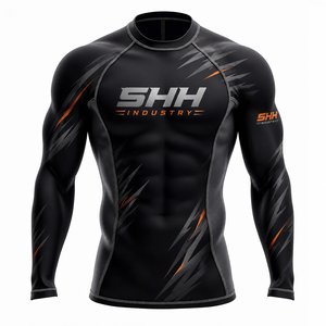 SHH Industries Custom <b>Men's</b> Navy Blue MMA BJJ Rash Guard Long Sleeve <b>Compression</b> <b>Shirt</b> Gym Fitness Sportswear OEM Manufacture - Product Image 3