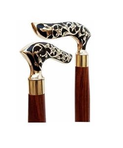 Elegant brass handle wooden <b>walking</b> cane for classic gentleman fashion and comfortable senior support - Product Image 1