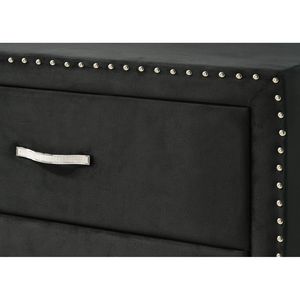 Comodino Glamour con Due Cassetti, Rivestimento in Tessuto con Borchie e Lavorazione Trapuntata, Vetro Temperato, Legno e Metallo, Arredamento Camera da Letto - Product Image 3