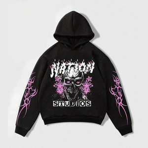 Custom Oversized Graphic Hoodie New Design Cotton Fleece Streetwear <b>Pullover</b> Hooded Sweatshirt Bulk Wholesale OEM - Product Image 2